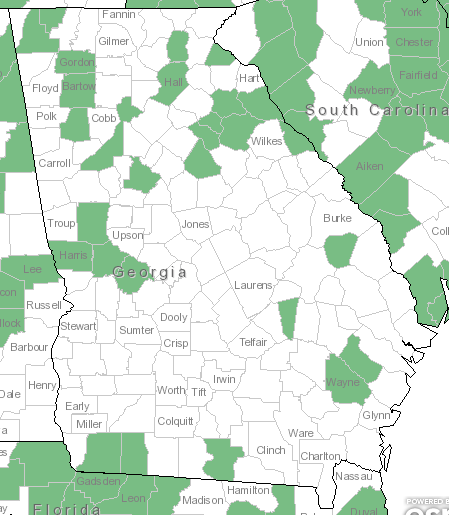 The Georgia range of Asclepias verticillata